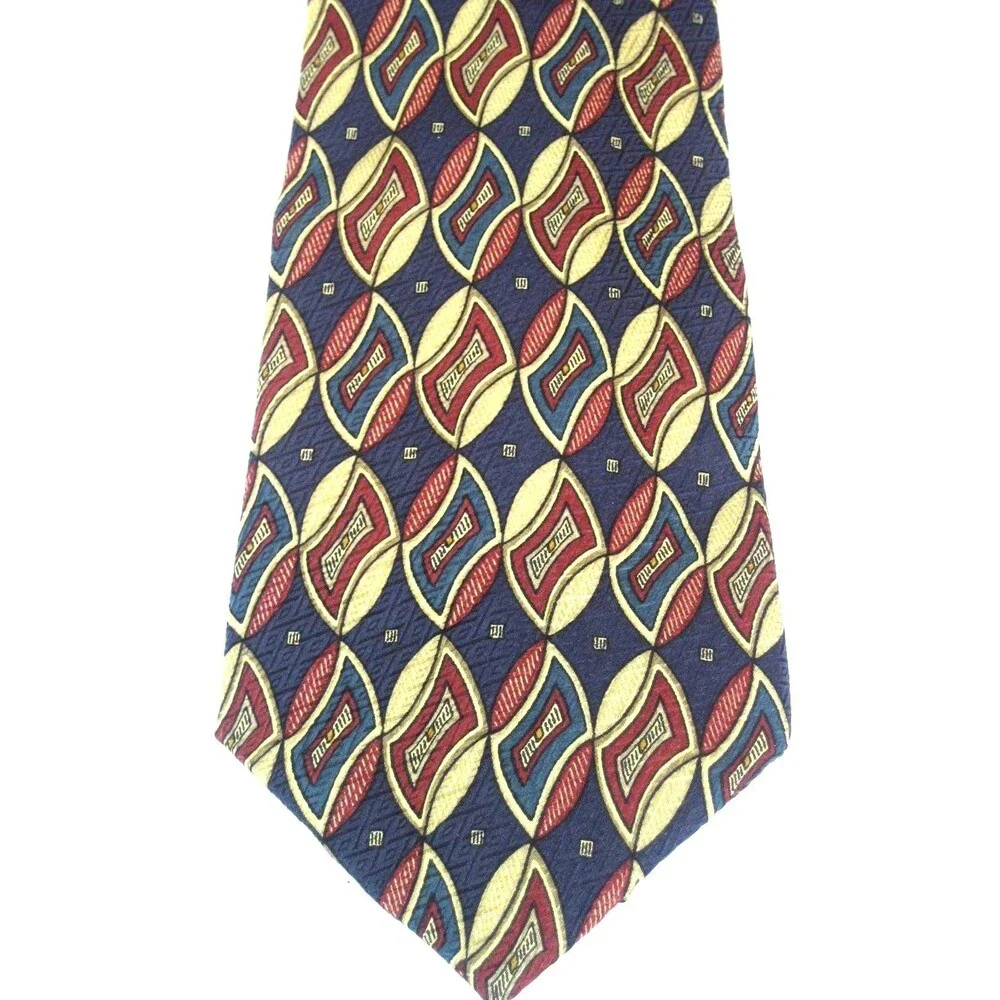 Givenchy Monsieur 100% Silk Blue Geometric Design Necktie